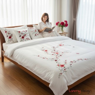 King size duvet cover embroidered with flowers and butterflies